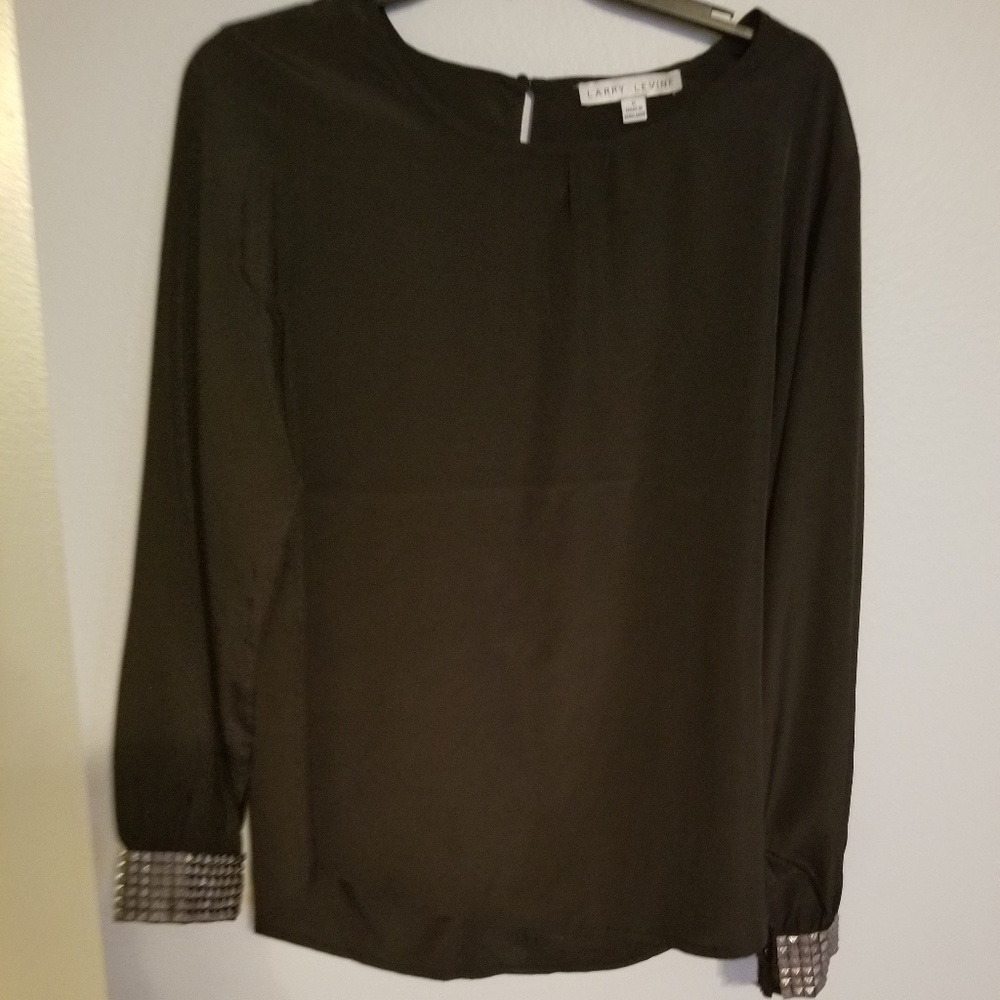Larry Levine Dressy Black Blouse with studded cuffs size Medium